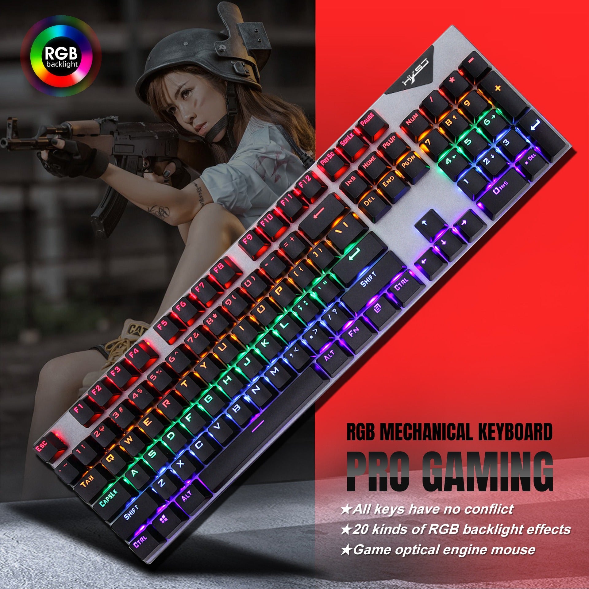 Personalized mechanical keyboard RGB luminous esports game keyboard wired blue axis full 104 key keyboard