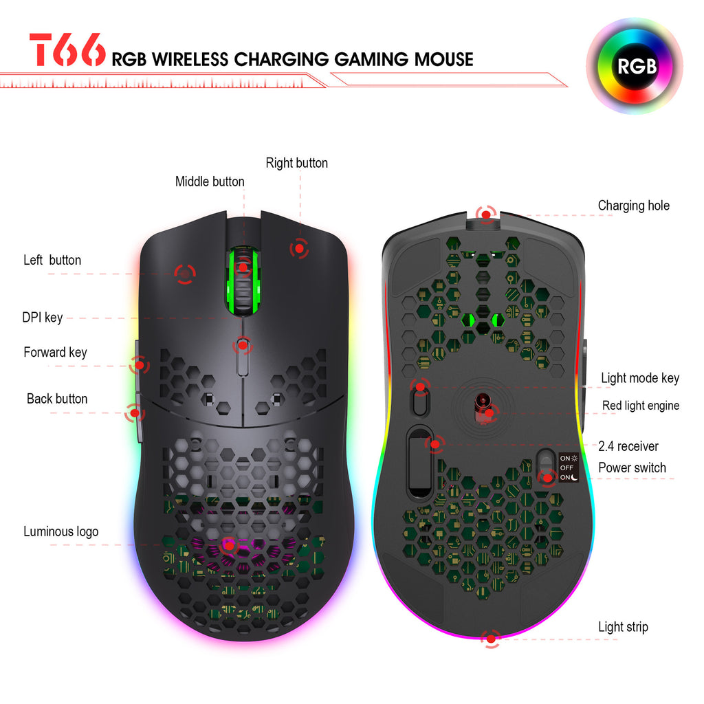 Lightweight hollow hole mouse RGB wireless 2.4G charging game light computer office mouse